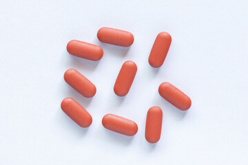 Medicine pills on white background, view from above. Medicine concept