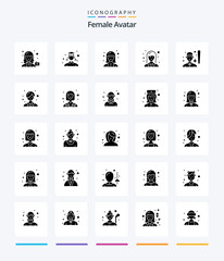 Creative Female Avatar 25 Glyph Solid Black icon pack Such As lady. employee. woman. business. technician