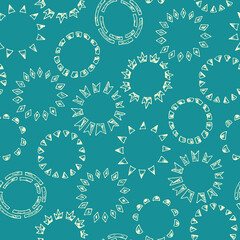 Sun rays. Hand drawn doodle Sun Seamless pattern. Abstract circles.