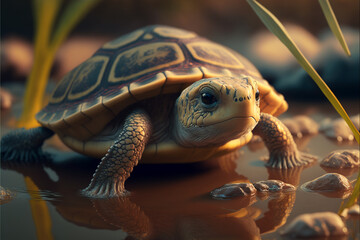 Naklejka premium Cute turtle closeup, GENERATIVE AI
