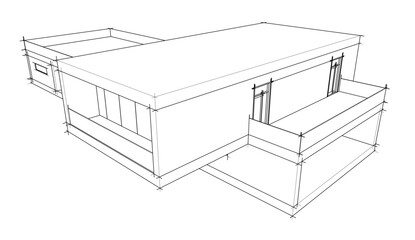 Modern house building architectural sketch 3d illustration