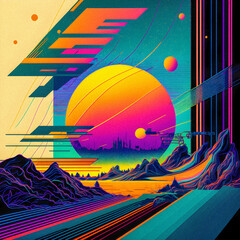 Hand drawn comic illustration, Retro and 90s style, Cosmos, Pop Art, Abstract, Crazy, and Psychedelic Background, granular texture Generative AI	