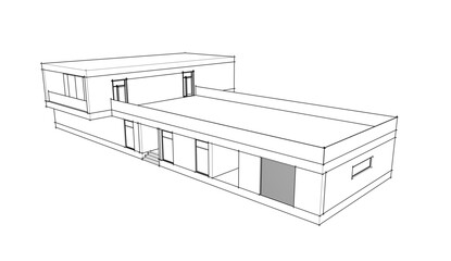 Modern house building architectural sketch 3d illustration