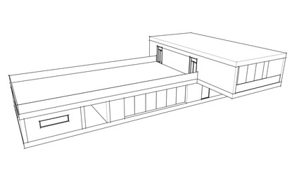 Modern house building architectural sketch 3d illustration
