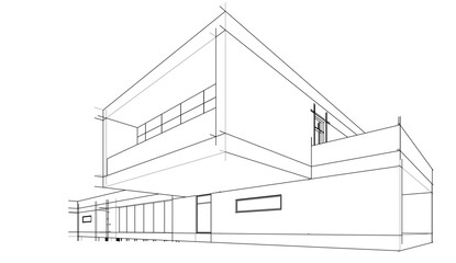 Modern house building architectural sketch 3d illustration