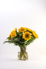 Sunflower arrangement with cristal vase