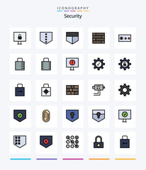 Creative Security 25 Line FIlled icon pack  Such As warning. computer. password. security. lock pad