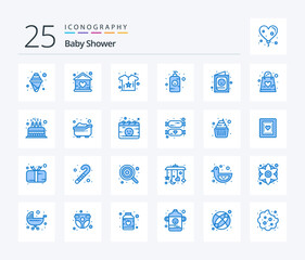 Baby Shower 25 Blue Color icon pack including card. lotion. house. baby shampoo. shirt