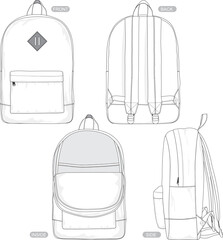 BLANK BACKPACK FASHION FLAT SKETCH MOCKUP TEMPLATE SET	
