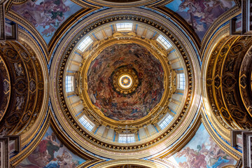 Decorated ceiling of Sant'Agnese in Agone church on Piazza Navona square, Rome, Italy