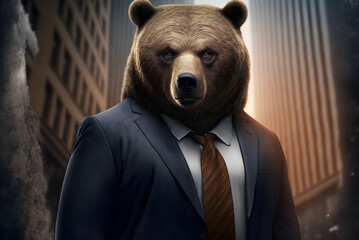 Bear in a business suit, bear market, stock market, Generative AI