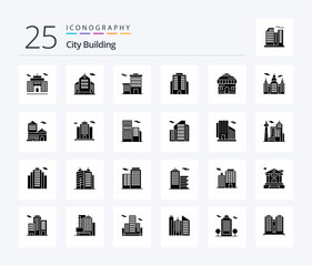 City Building 25 Solid Glyph icon pack including estate. construction. house. building. office