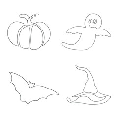 Halloween set drawn in one continuous line. One line drawing, minimalism. Vector illustration.