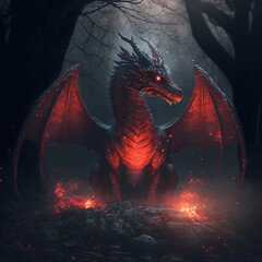 scary halloween pumpkin, dragon, chinese dragon, dragon in the forest, dragon with red eyes, dragon on the black background