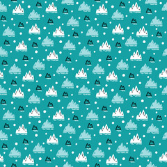 Winter seamless pattern with abstract icebergs drawn in doodle style