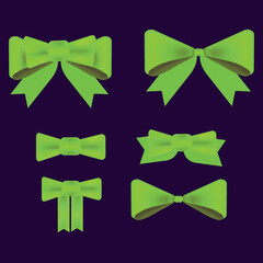 Vector set of green bow with diagonaly ribbon on the corner for gift decor