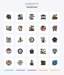Creative Investment 25 Line FIlled icon pack  Such As graph. monitor. bank. money. budget