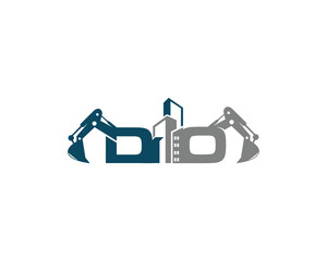 Letter DO Building With Excavator Logo Design Concept. Creative Excavators, Construction Machinery Special Equipment Vector Illustration.