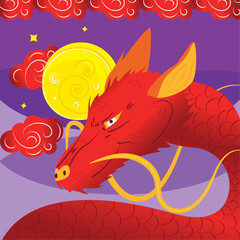 Traditional mythic japanese dragon on asian sky Japan poster Vector
