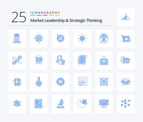 Market Leadership And Strategic Thinking 25 Blue Color icon pack including line. art. target. drawing. identity