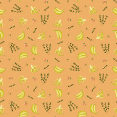 Seamless pattern with vegetables and fruits in bright colors nice printing design for textile, paper or fabric.