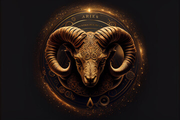Aries Zodiac Sign, Horoscope Symbol, Magic Astrology Aries, Generative AI Illustration