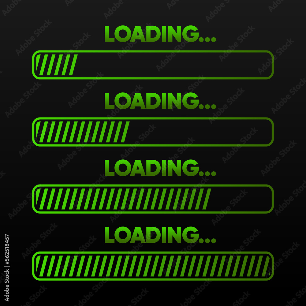 Poster loading indicator, green loading signs in different progress. system software update concept. vector