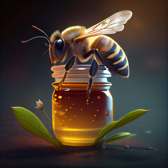 bee with honey - obrazy, fototapety, plakaty