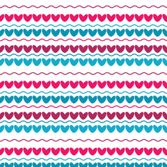 Isolated seamless pattern with wavy ribbons red blue pink hearts for wrapping paper textile scrapbooking cardmaking bed linen Typography Fabric Romantic print Saint Valentine design Baby clothes Cute
