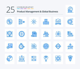 Product Managment And Global Business 25 Blue Color icon pack including stock. industry stock. product. industry. focus