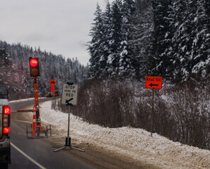 Traffic signs along Highway in December