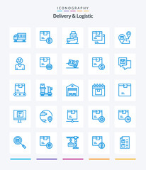 Creative Delivery And Logistic 25 Blue icon pack  Such As goods. box. logistic. transfer. ship