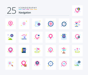 Fototapeta na wymiar Navigation 25 Flat Color icon pack including navigation. compass. map. gps. pinpoint