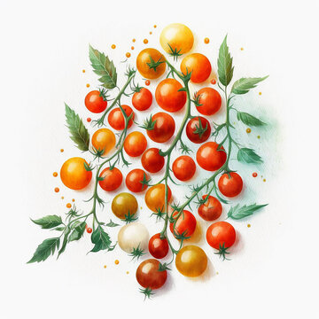 Cherry tomatoes isolated on white background. Ai generative illustration