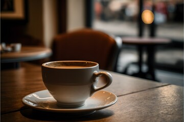 Cup of coffee on a table in a coffee shop, generative ai