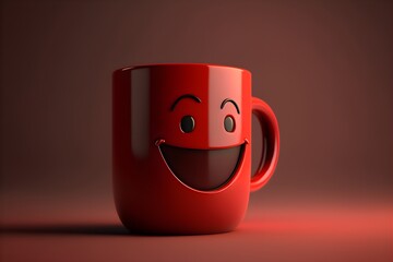 Smiling red cup of coffee, generative ai