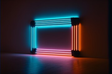 Minimalistic background with neon light tubes in the corners, generative ai