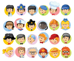Big set of the different professions flat cartoon avatar characters. Group of workers isolated on white background.