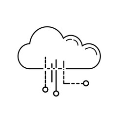 Vector Data Cloud Illustration. Icon Outline engraving Style  Vintage Line Style Data Cloud Technology Concept. Futuristic Neon Colors Data Cloud with Arrows Illustration. 