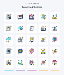 Creative Economy And Business 25 Line FIlled icon pack  Such As gold. money. computer. growth. analysis