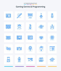 Creative Gaming Genres And Programming 25 Blue icon pack  Such As gaming. arcade. game. progress. function