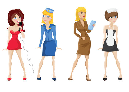 Different woman professions set vector illustration in cartoon design