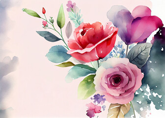 Wedding invitation card watercolor flowers. AI Generated