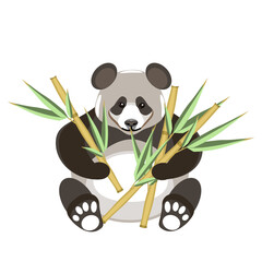 Panda sitting with bamboo plant in flat technique vector illustration 