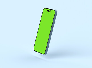 Floating Phone 14 Pro screen mockup with mobile app presentation template. 3d render