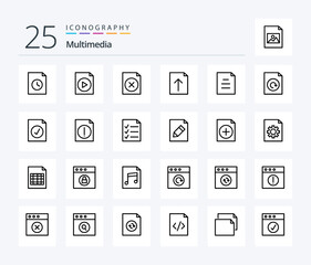 Multimedia 25 Line icon pack including reload. document. file. text. document