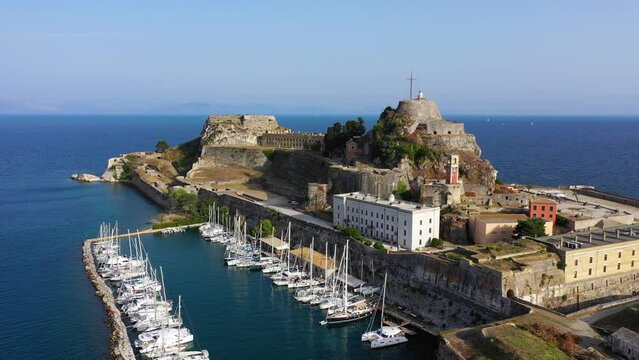 The old Venetian fortress of Corfu town, Corfu, Greece. The Old Fortress of Corfu is a Venetian fortress in the city of Corfu. Venetian Old Fortress (Palaio Frourio), Corfu, Ionian Islands, Greece
