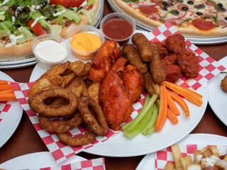 wings with fries and snacks
