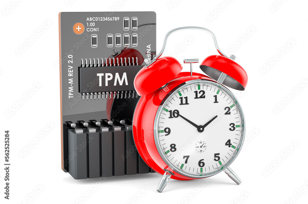 Poster trusted platform module, tpm with alarm clock. 3d rendering