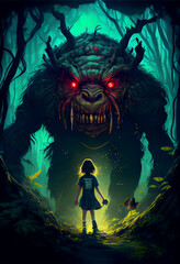 person in the night a troll in the forest, 